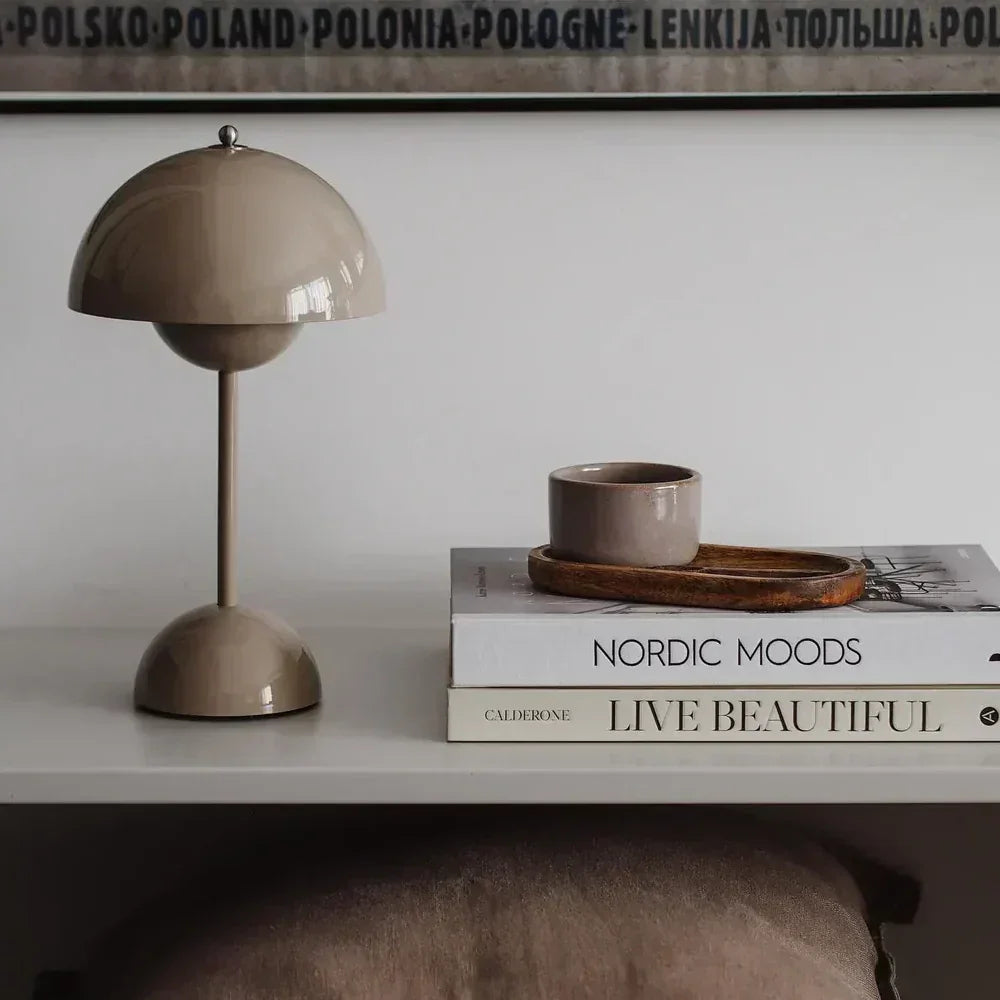 Table Lamp with Rechargeable Battery and White Dome