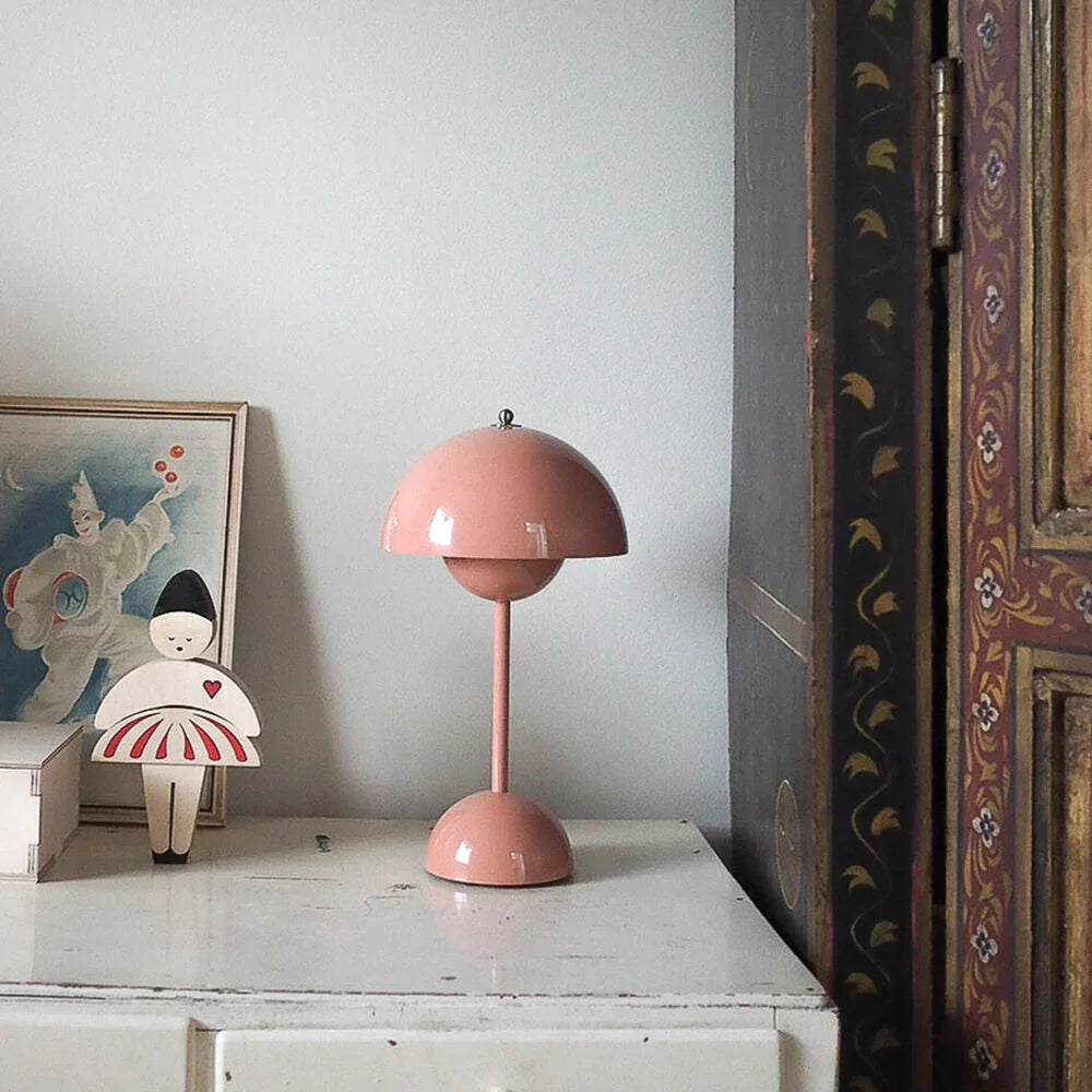 Table Lamp with Rechargeable Battery and White Dome