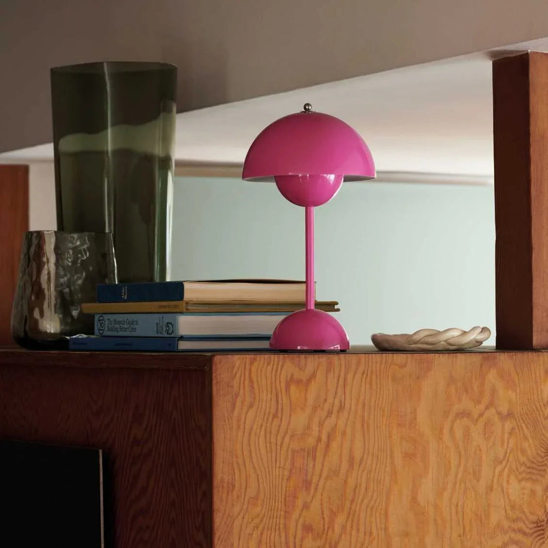Table Lamp with Rechargeable Battery and White Dome