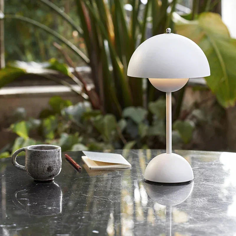 Table Lamp with Rechargeable Battery and White Dome