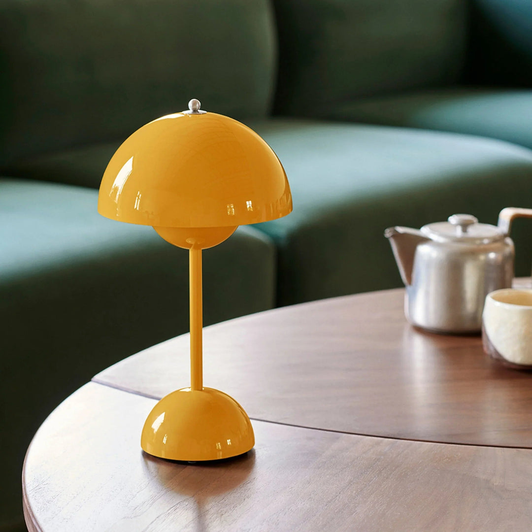 Table Lamp with Rechargeable Battery and White Dome