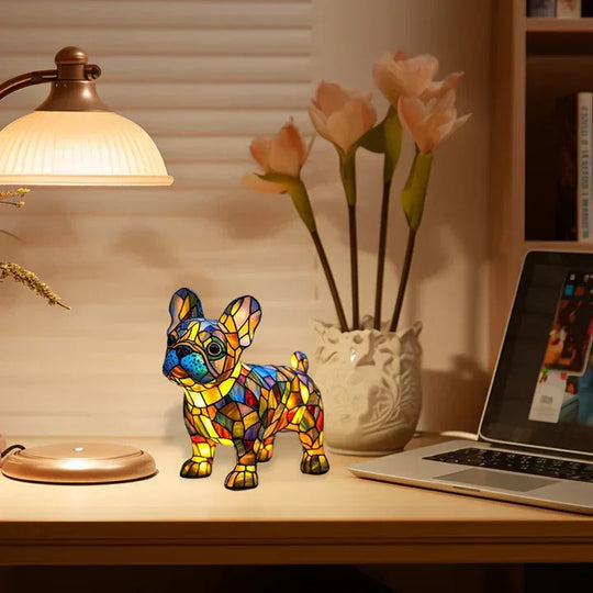 Table Lamp with Stained Glass and Dog Design