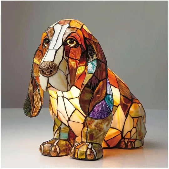 Table Lamp with Stained Glass and Dog Design