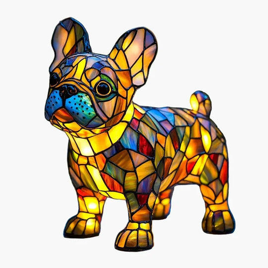 Table Lamp with Stained Glass and Dog Design