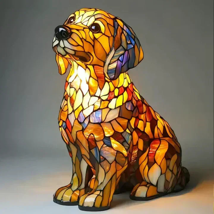 Table Lamp with Stained Glass and Dog Design