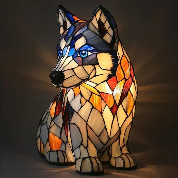 Table Lamp with Stained Glass and Dog Design