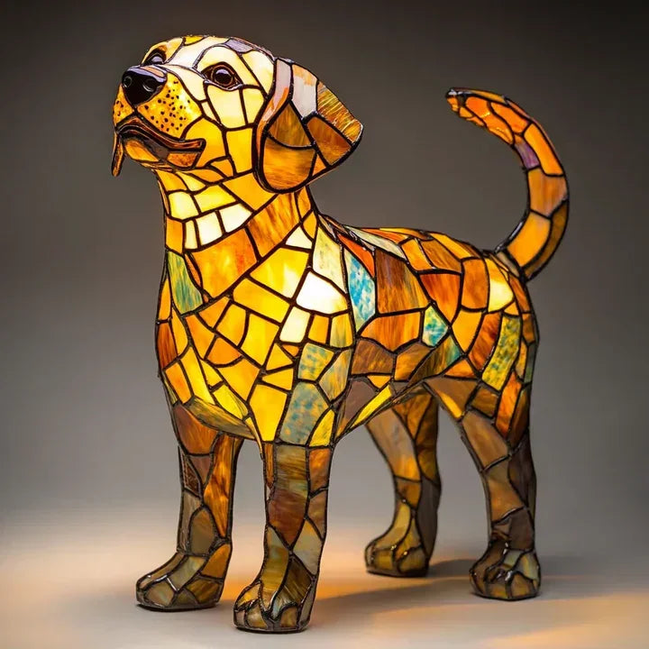 Table Lamp with Stained Glass and Dog Design