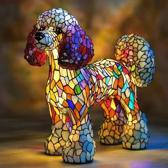 Table Lamp with Stained Glass and Dog Design