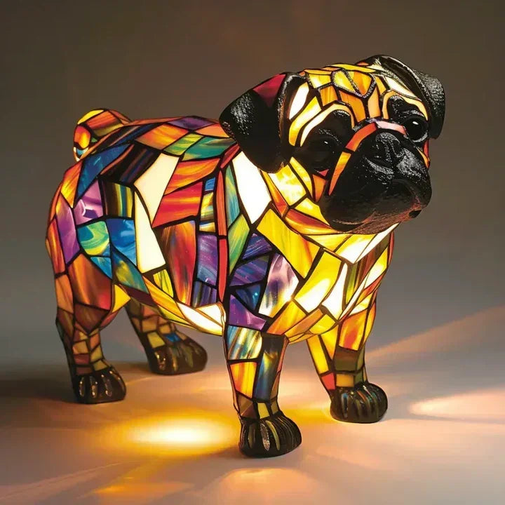 Table Lamp with Stained Glass and Dog Design