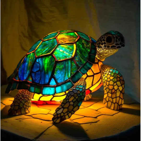 Table Lamp with Stained Glass and Dog Design