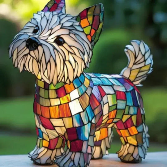 Table Lamp with Stained Glass and Dog Design