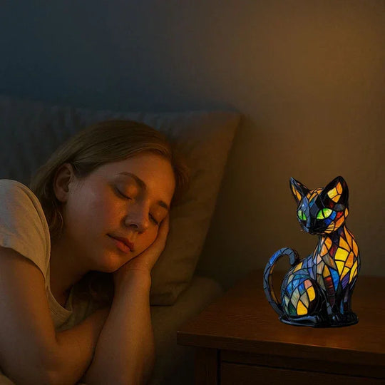 Table Lamp with Stained Glass Design and Bedside Functionality