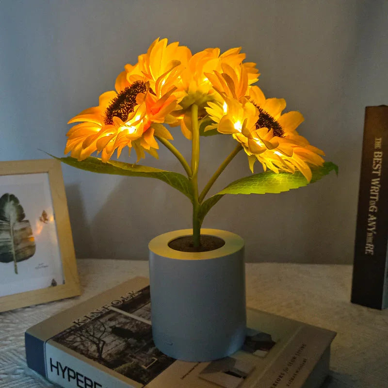 Table Lamp with Sunflower Design and LED Rechargeable