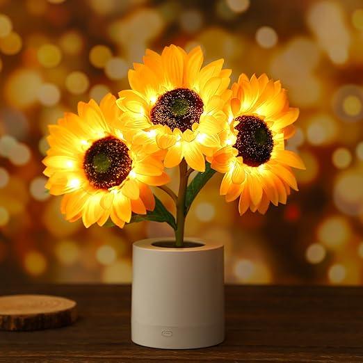 Table Lamp with Sunflower Design and LED Rechargeable