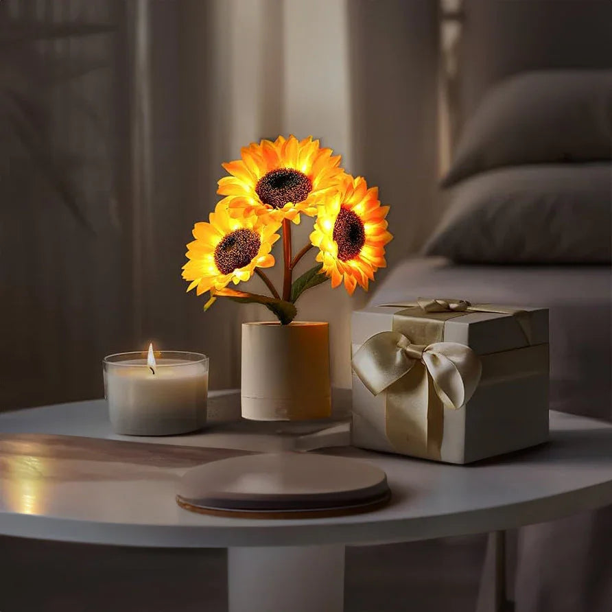 Table Lamp with Sunflower Design and LED Rechargeable