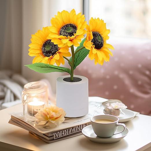 Table Lamp with Sunflower Design and LED Rechargeable