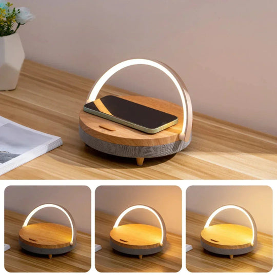 Table Lamp with Wireless Charging and Bluetooth Speaker