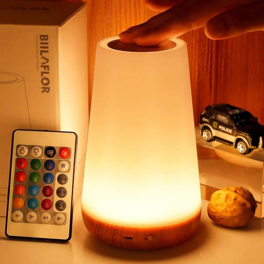 Table Lamp with Wooden Base and Touch Control