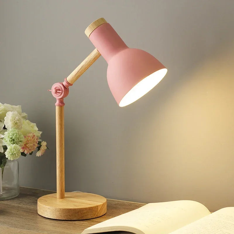 Table Lamp with Wooden Design and Adjustable Height