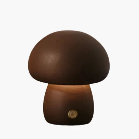 Table Lamp with Wooden Design and Mushroom Shape