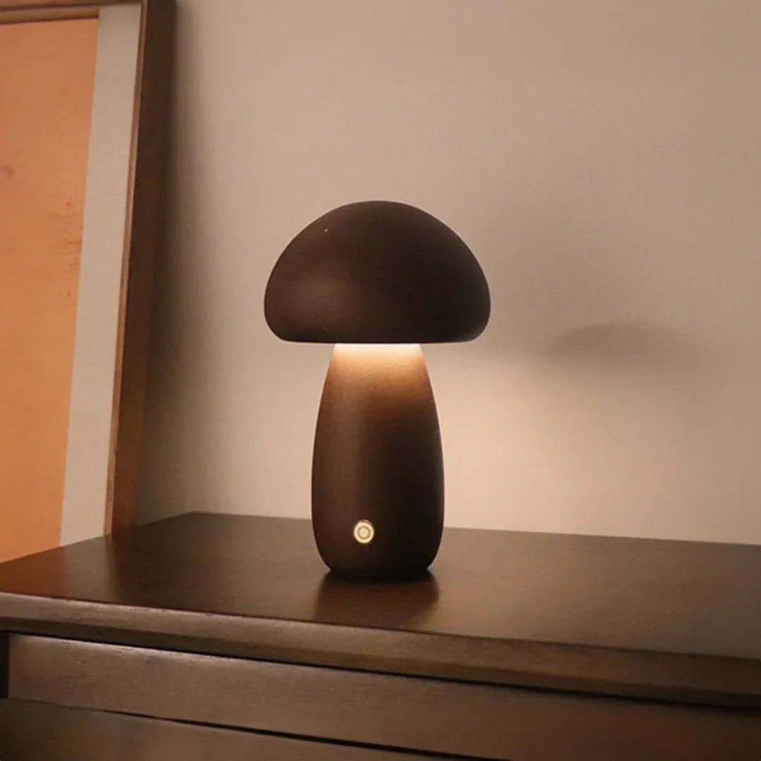 Table Lamp with Wooden Design and Mushroom Shape