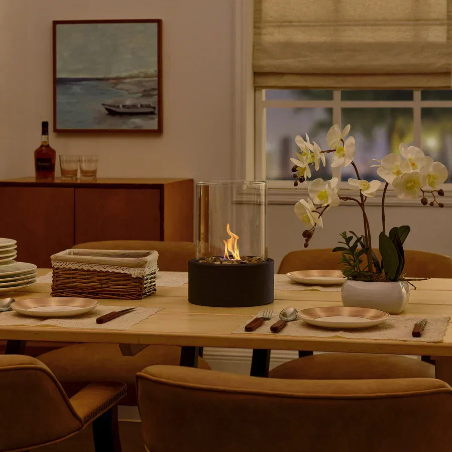 Tabletop Fireplace with Ethanol Fuel and Glass Cylinder