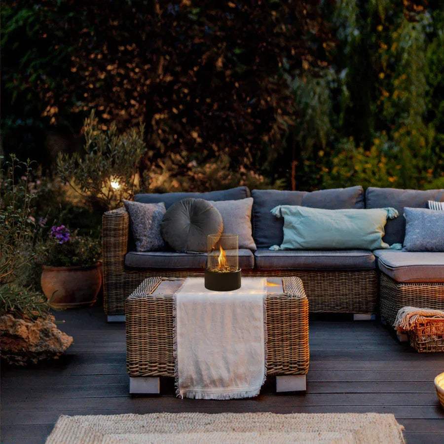 Tabletop Fireplace with Ethanol Fuel and Glass Cylinder