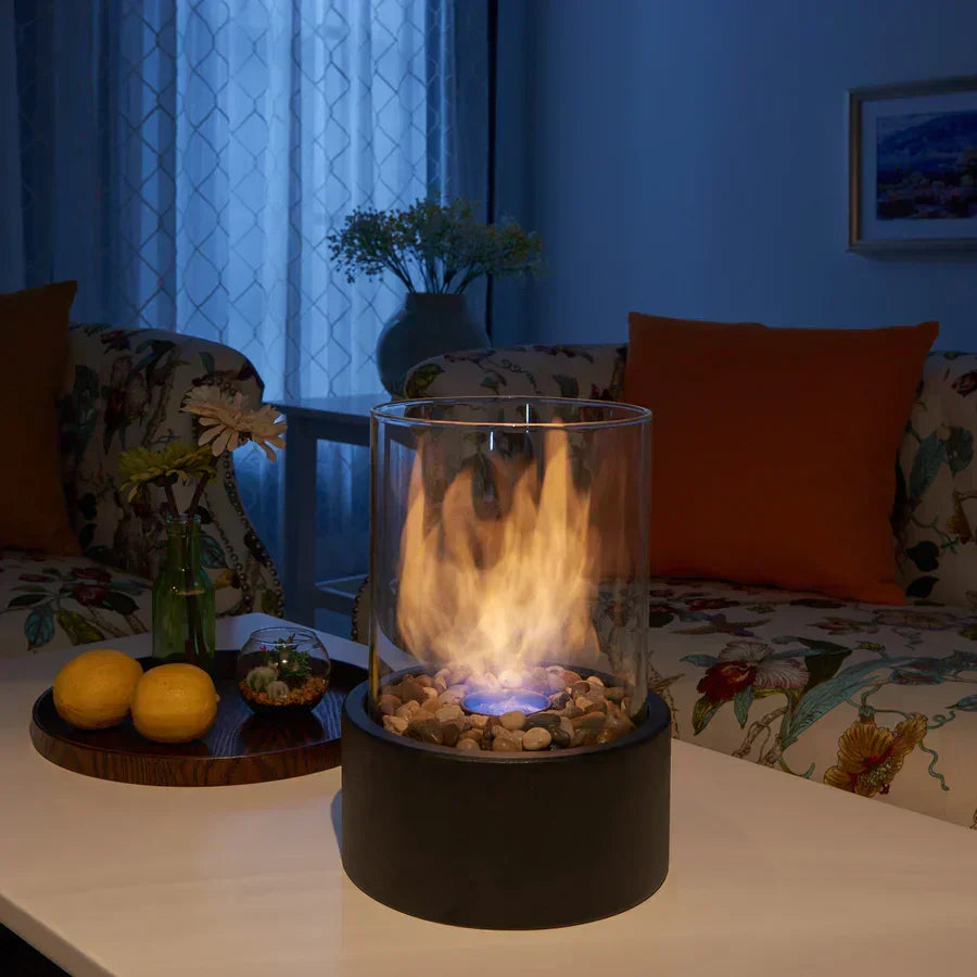 Tabletop Fireplace with Ethanol Fuel and Glass Cylinder