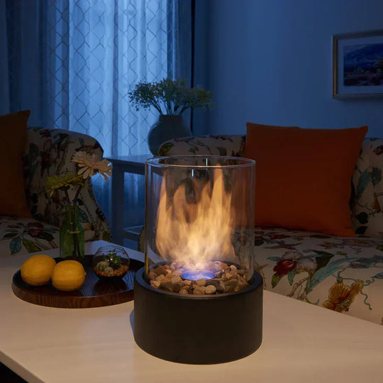 Tabletop Fireplace with Ethanol Fuel and Glass Cylinder