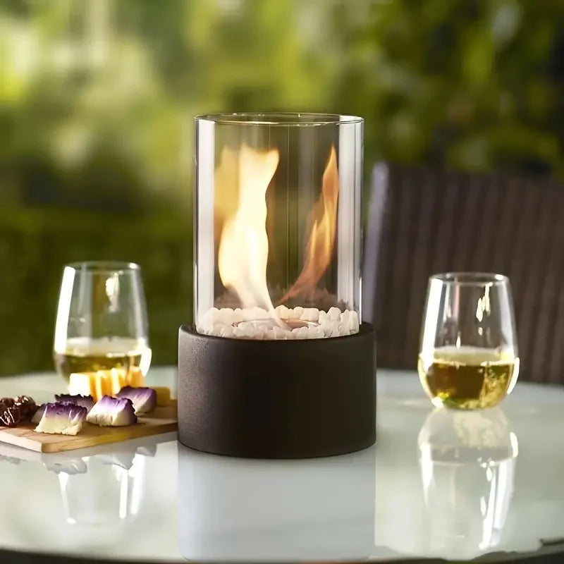 Tabletop Fireplace with Ethanol Fuel and Glass Cylinder