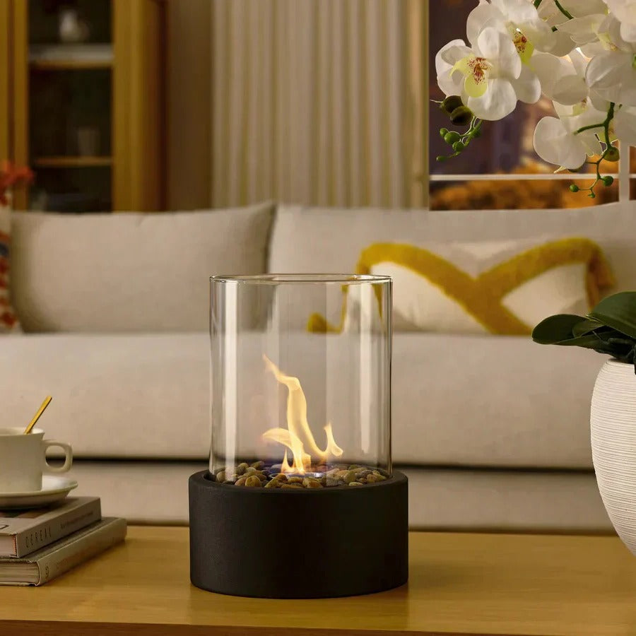Tabletop Fireplace with Mini Design and Portable Glass