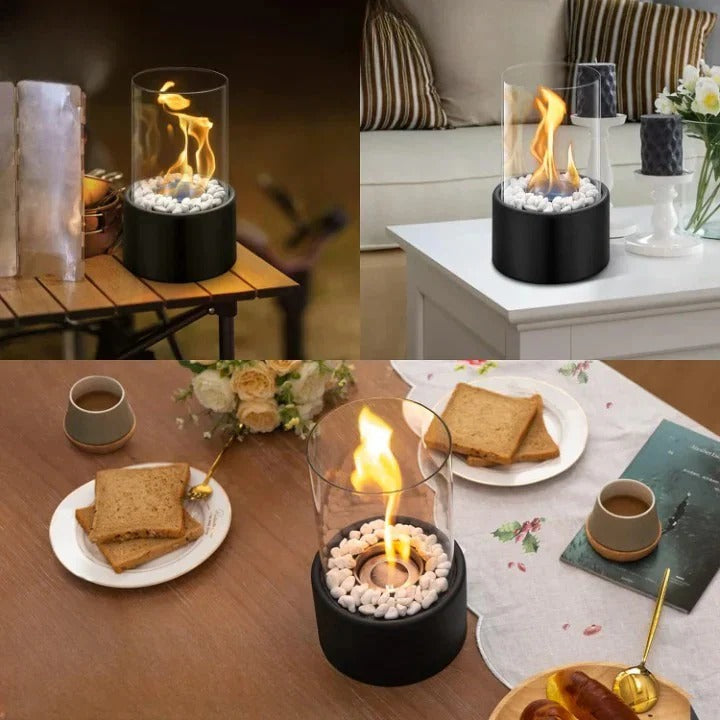 Tabletop Fireplace with Mini Design and Portable Glass