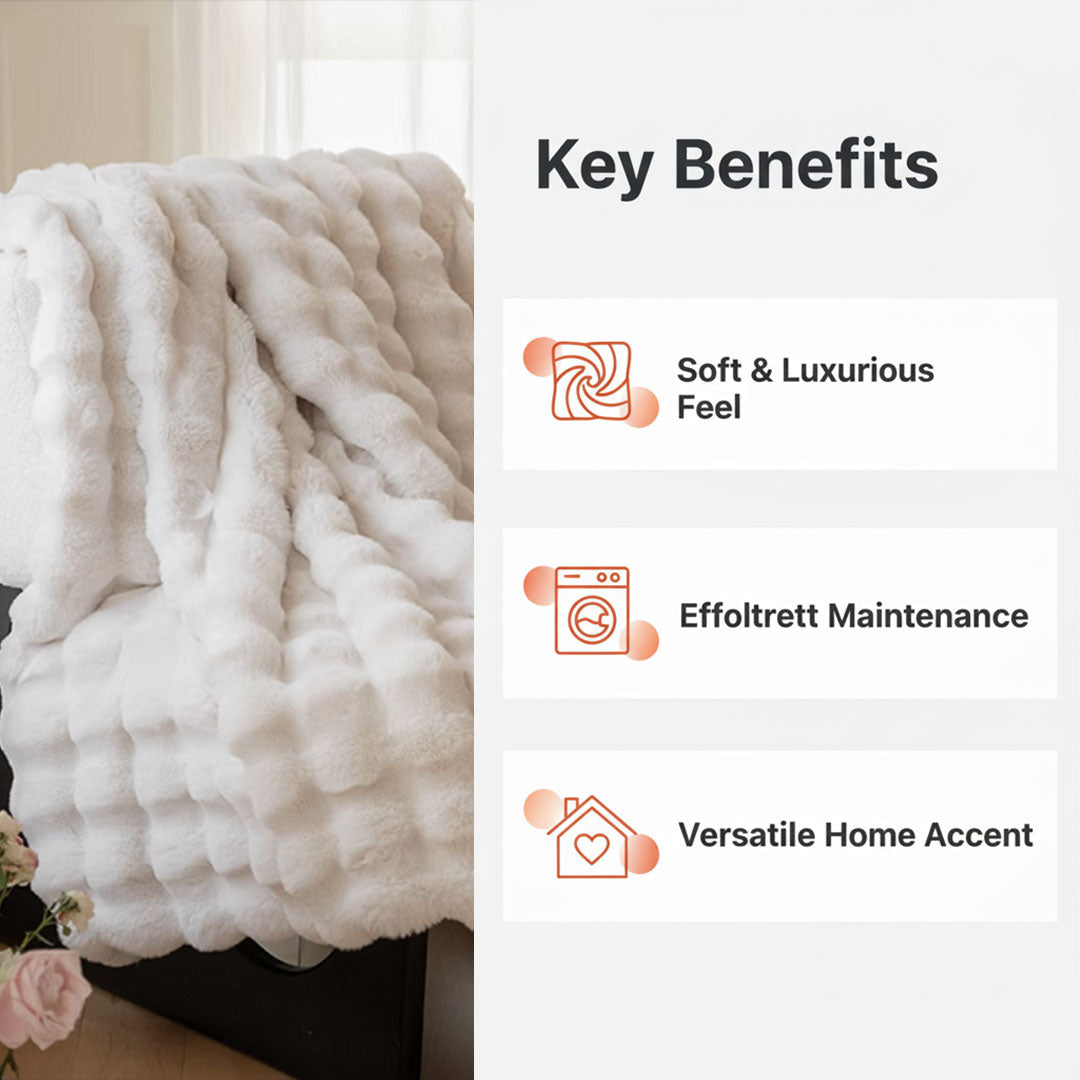 Throw Blanket with Faux Fur and Textured Fabric