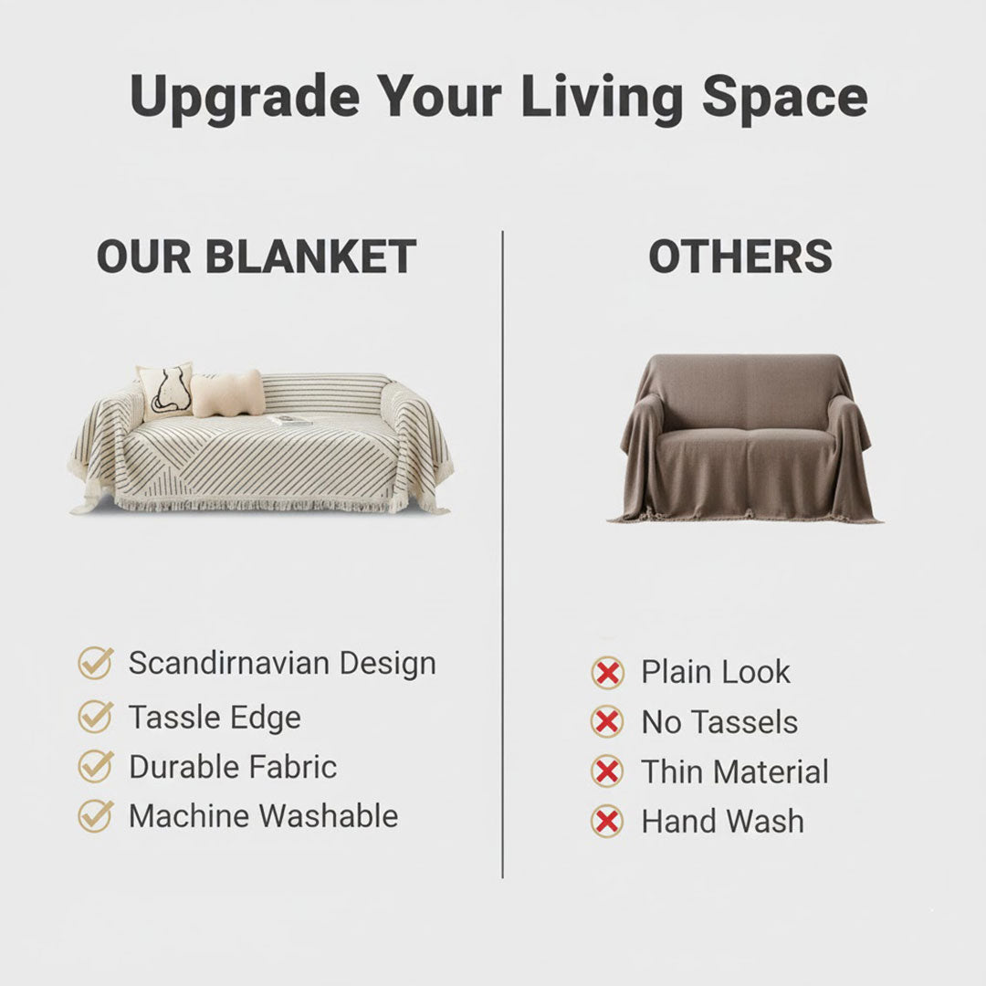 Throw Blanket with Scandinavian Design and Tassel Edge