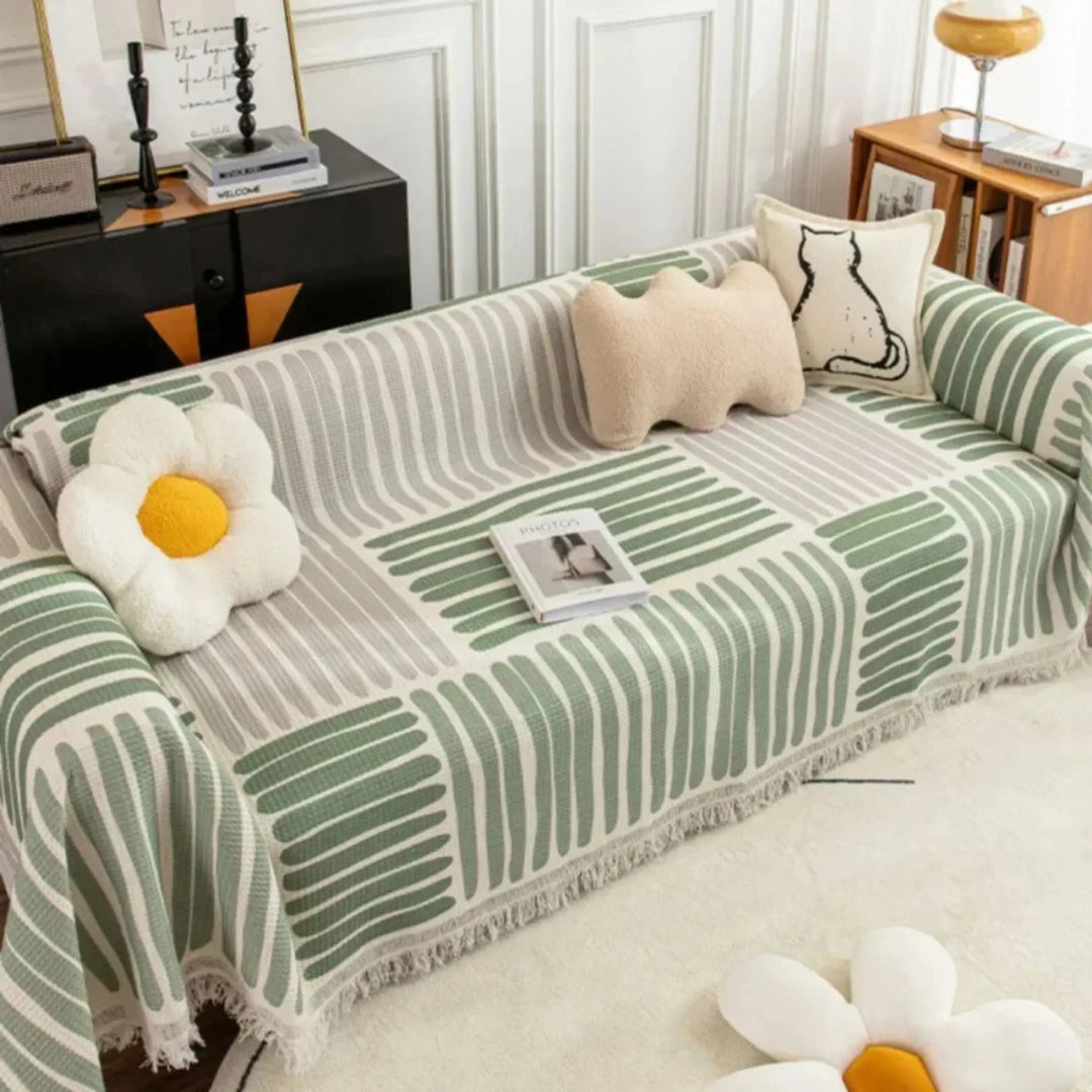 Throw Blanket with Scandinavian Design and Tassel Edge