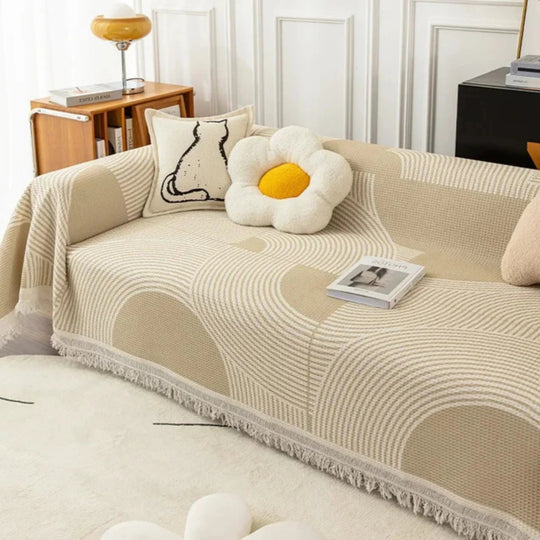 Throw Blanket with Scandinavian Design and Tassel Edge