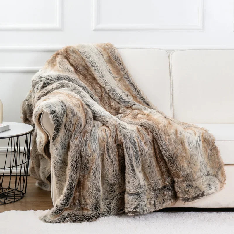 Throw Blanket with Soft Mink and Decorative Design