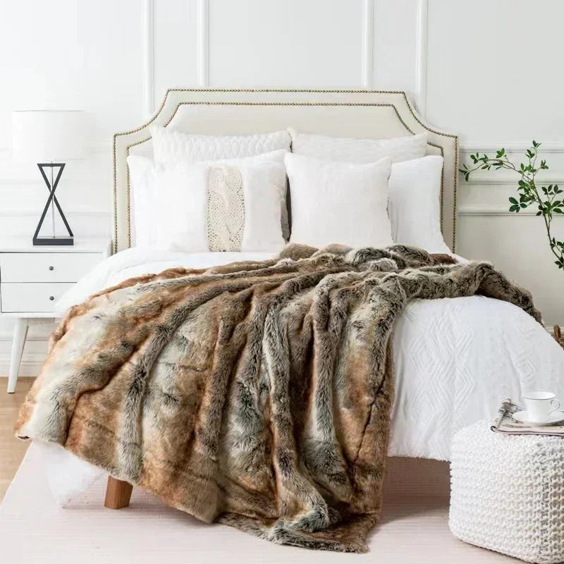 Throw Blanket with Soft Mink and Decorative Design