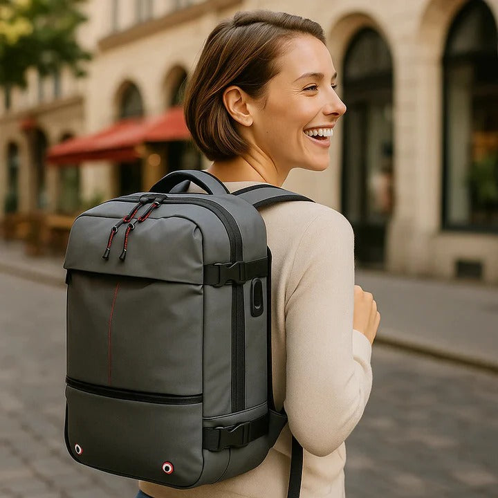 Travel Backpack with Compression System and Secure Zippers