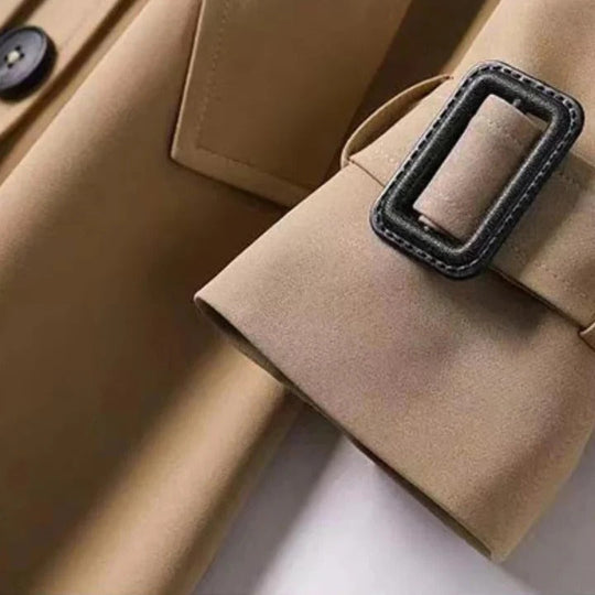 Trench Coat with Adjustable Belt and Button Closure