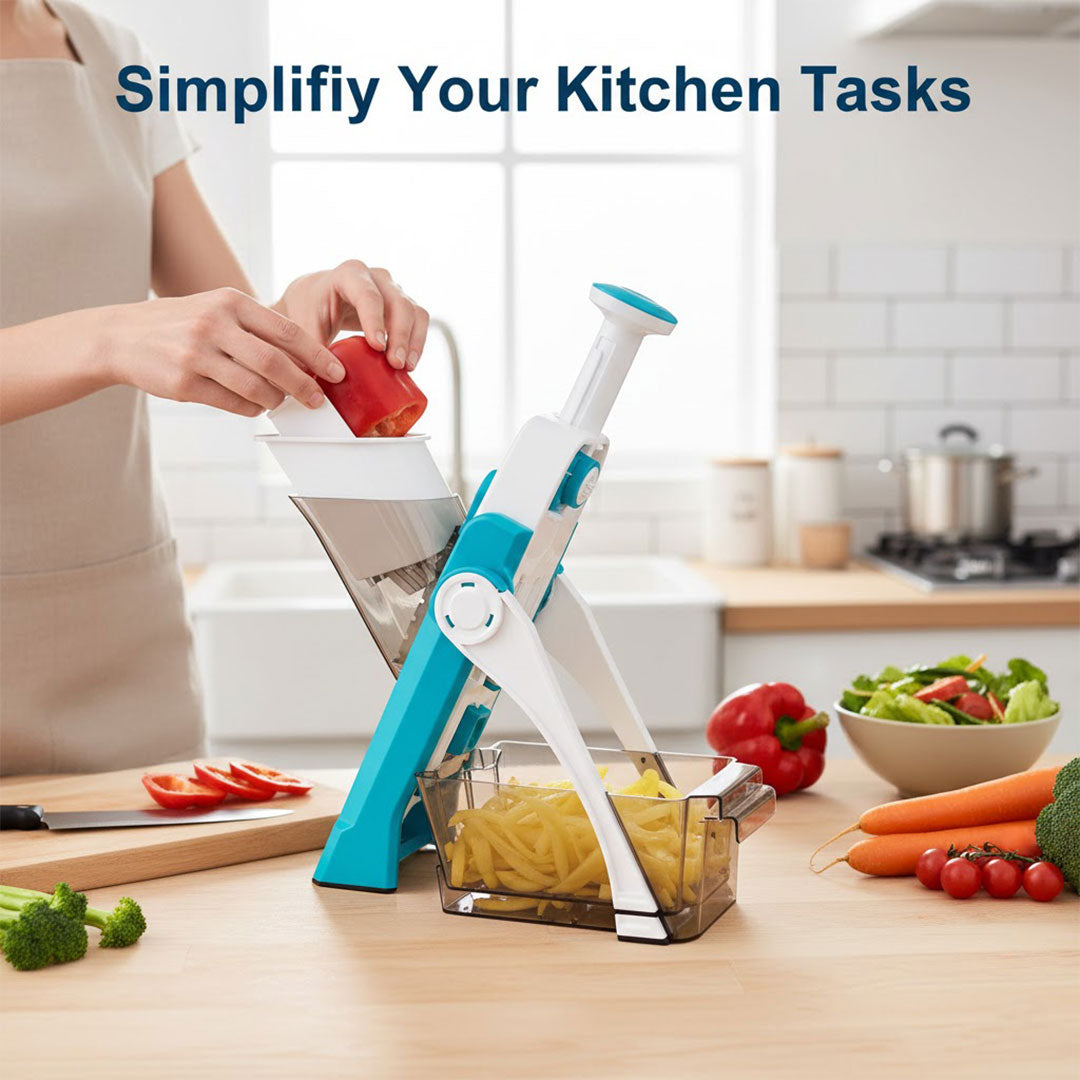 Vegetable Slicer with Interchangeable Blades and Safety Design