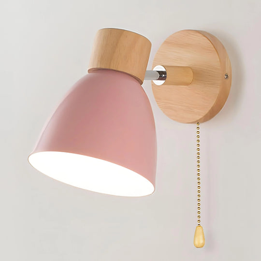 Wall Light with Pull Switch and Natural Wood Finish