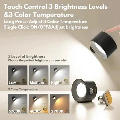 Wall Light with Rechargeable Battery and 360° Rotation