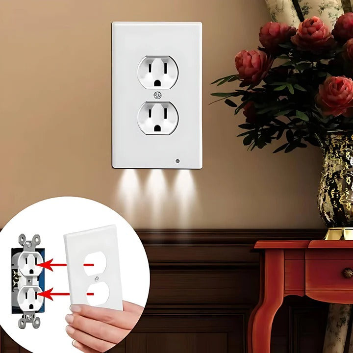 Wall Plate with Built-In LED Light and Night Light