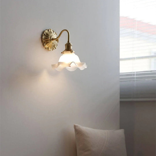 Wall Sconce with Curved Gooseneck and Brass Finish