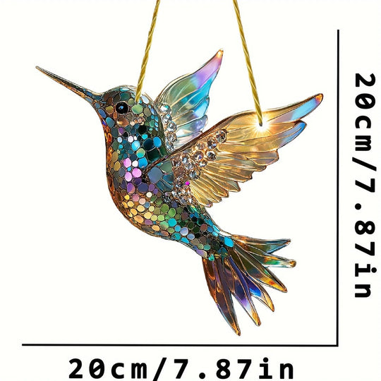 Window Panel with Stained Glass Hummingbird Design