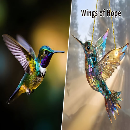 Window Panel with Stained Glass Hummingbird Design