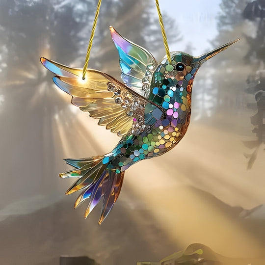 Window Panel with Stained Glass Hummingbird Design